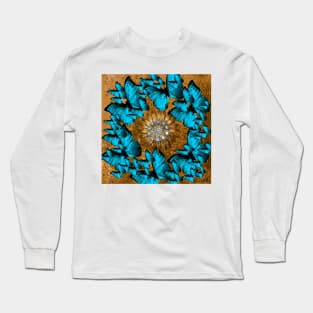 BUTTERFLY WREATH BLUE AND BROWN Long Sleeve T-Shirt